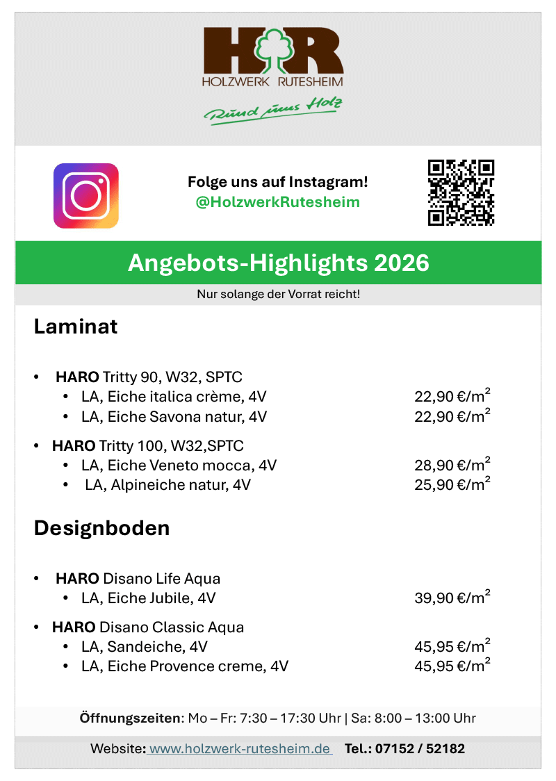 Angebote und Rabatte für Laminatböden bei Holzwerk Rutesheim 