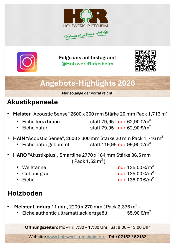 Angebote und Rabatte für Akustikpaneele bei Holzwerk Rutesheim 