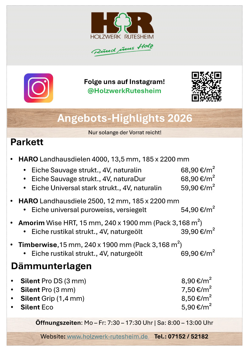 Angebote und Rabatte für Parkettböden bei Holzwerk Rutesheim 