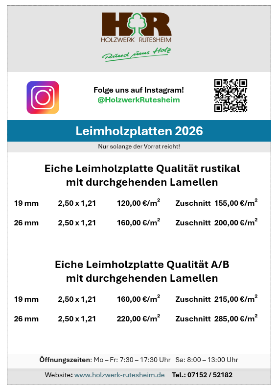 Angebote für Leimholzplatten bei Holzwerk Rutesheim 2026