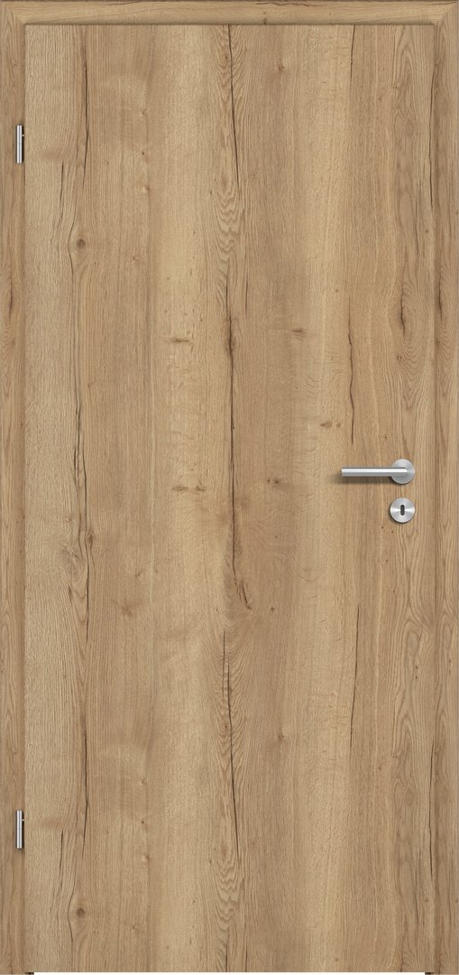 Innentür in warmer Wildeiche-Optik mit natürlicher längs verlaufender Holzmaserung