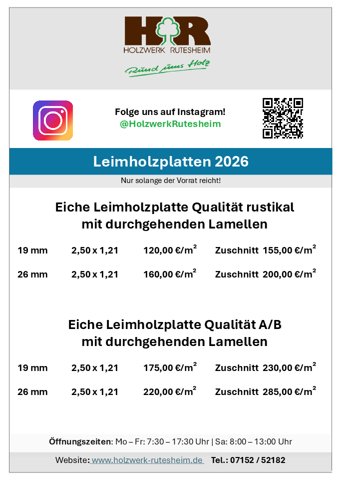 Angebote für Leimholzplatten bei Holzwerk Rutesheim 2026